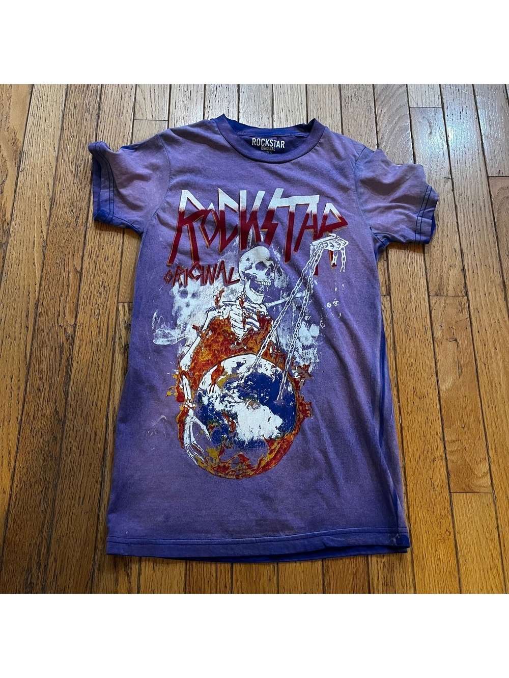 Rockstar Original Graphic T-Shirt Size S Purple World on Fire Tour 1987